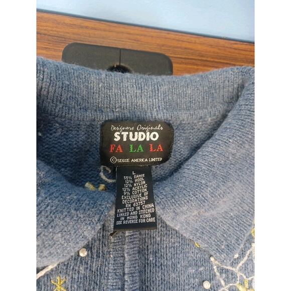 Vintage Studio Fa La La Sweater/Jacket Zip-Up Embroidered Christmas Holiday Fun - Picture 5 of 16